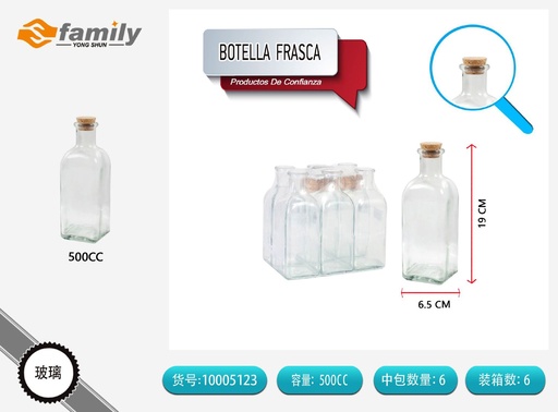 [10005123] Botella de vidrio 530cc con tapón de corcho - Productos de vidrio