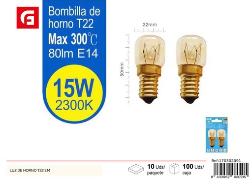 [170302091] Bombilla luz de horno T22 E14