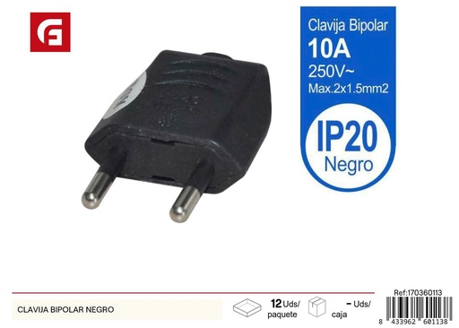 [170360113] Clavija bipolar negra para conexión eléctrica