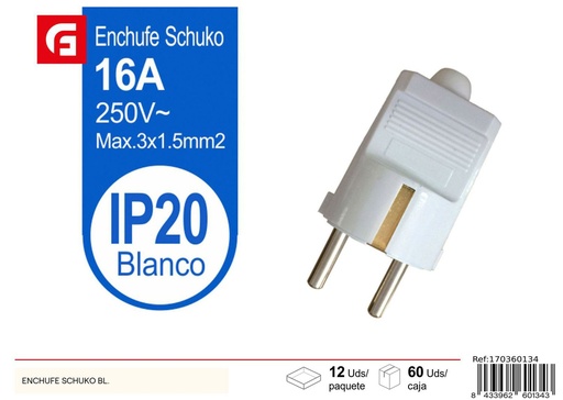 [170360134] Enchufe Schuko blanco 16A 250V - Suministros eléctricos