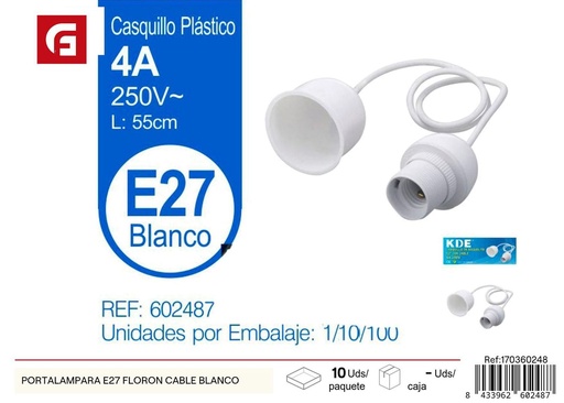 [170360248] Portalámpara E27 con florón y cable blanco para iluminación