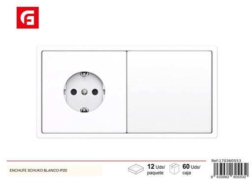 [170360553] Enchufe Schuko blanco IP20 para conexión eléctrica