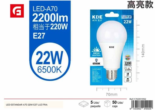 [170391992] Bombilla LED estándar A70 22W E27 luz fría para iluminación