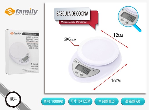 [317100098] Báscula de cocina 5kg B05 blanca - Equipamiento de cocina