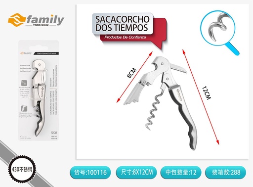 [317100116] Sacacorcho dos tiempos B-204 de acero inoxidable herramienta de cocina