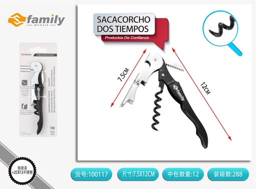 [100117] Sacacorchos dos tiempos color negro - Abrebotellas y accesorios para vinos