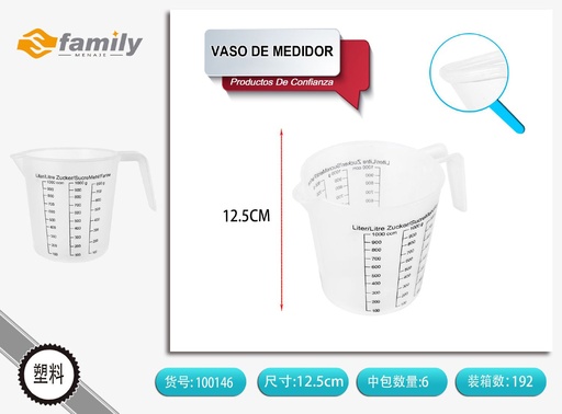 [100146] Vaso medidor 1000ml con marcas negras para cocina