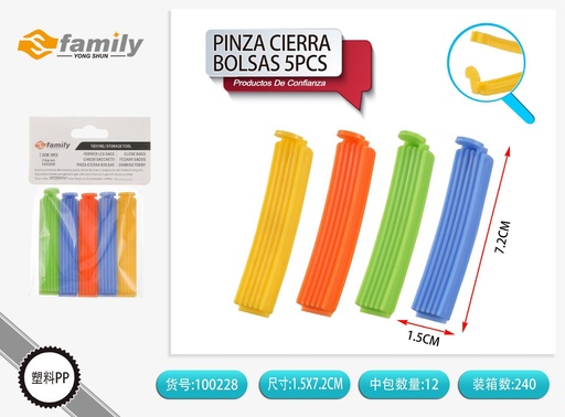 [100228] Pinza cierra bolsas 5pcs para cocina y almacenamiento