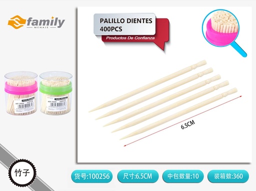 [100256] Palillo de Dientes 400pcs - Palillos de madera para aperitivos