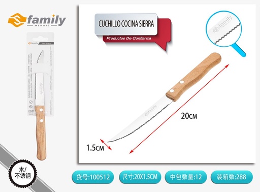 [100512] Cuchillo de sierra con mango de madera para cocina