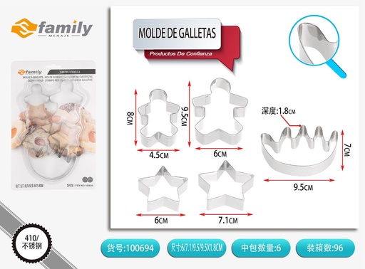 [100694] Molde para galletas 5pcs con 5 diseños para repostería