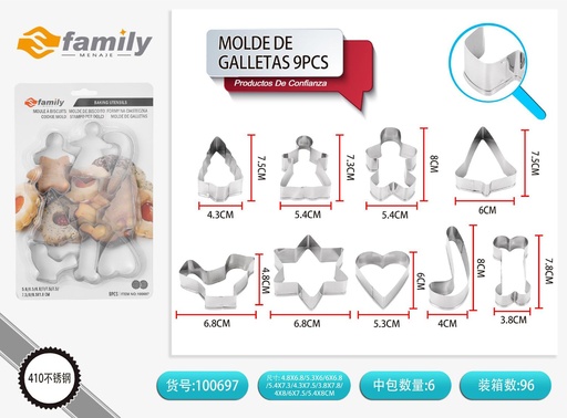 [100697]  Molde de galletas de mezclado de patrones de 9 piezas - Utensilios de repostería
