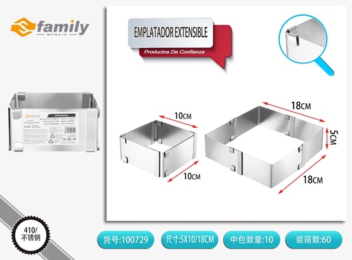 [100729] Emplatador extensible cuadrado 18cm para repostería