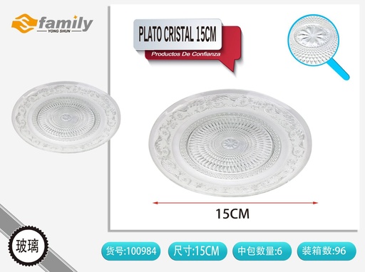 [317100984] Plato de cristal con borde decorado 15cm para cocina