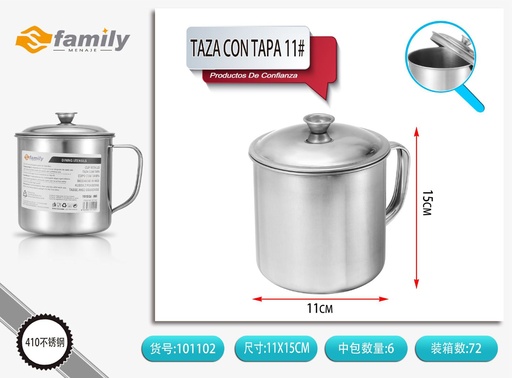 [317101102] Taza con tapa de acero inoxidable 11# para bebidas