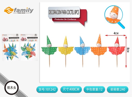 [101242] Payaso de cóctel 8 pcs - Palillos para pasteles