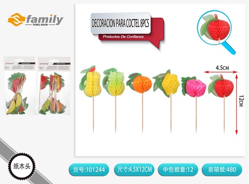 [101244] Fruta de cóctel 8 pcs - Palillos para pasteles