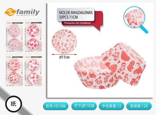 [101306] Molde magdalenas 11cm con forma de corazón 50pcs - Moldes para hornear