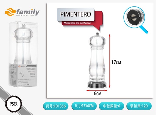 [101356] Pimentero transparente blanco - Utensilios de cocina básicos