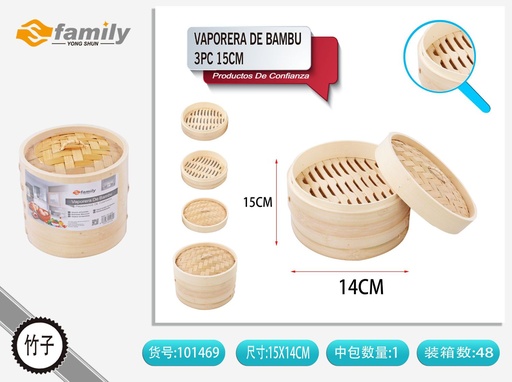[101469] Vaporera de bambú 3PC 15cm - Utensilios de cocina