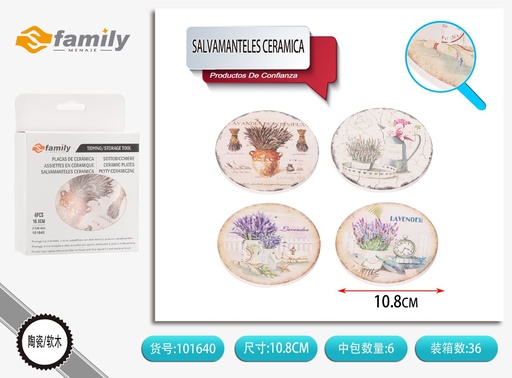 [101640] Salvamanteles cerámica redondo 10.8cm (Lavanda) 4pc - Accesorios de cocina