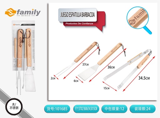 [101685] Set de espátula para barbacoa 3 piezas color natural - Accesorios de barbacoa 