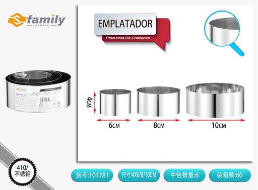 [101781] Emplatador redondo 3pcs 4*6/8/10cm para repostería