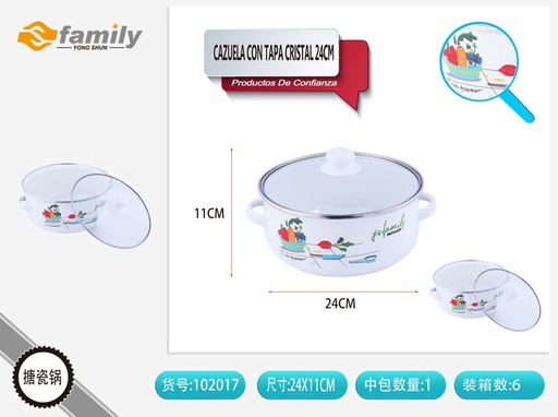 [102017] Cazuela con tapa de cristal 24cm para cocinar
