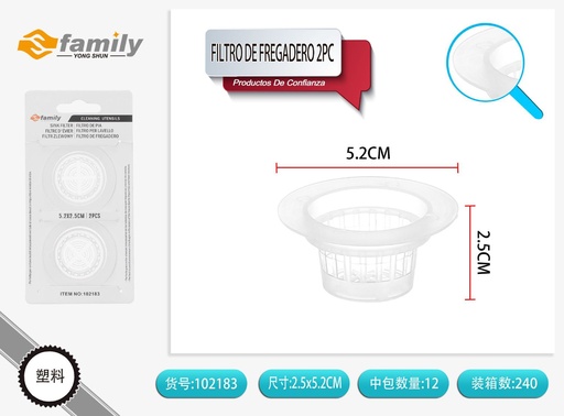[102183] Filtro de fregadero de plástico transparente 2pcs 5.2x2.5cm para cocina