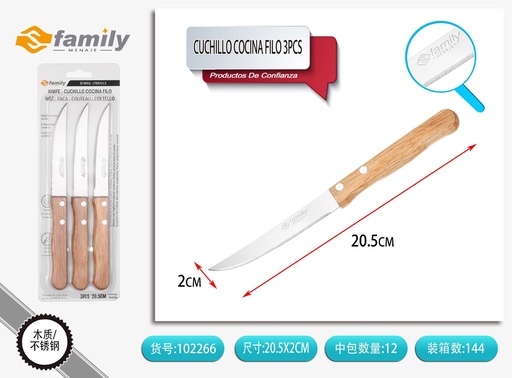 [102266] Cuchillo de cocina filo de madera 3PCS - Utensilios de cocina