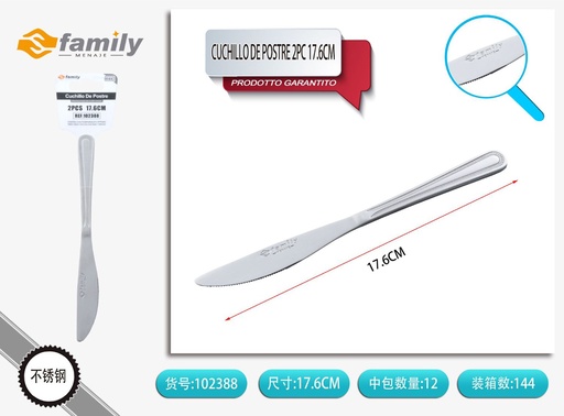 [102388] Cuchillo de Postre 2Pcs 17.6cm - Cuchillos de Fruta para Mesa