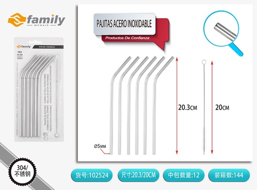 [102524] Pajitas de acero inoxidable 7 piezas con cepillo de limpieza para bebidas
