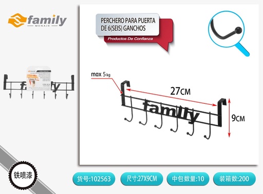 [102563] Perchero para puerta de 6 ganchos para almacenamiento