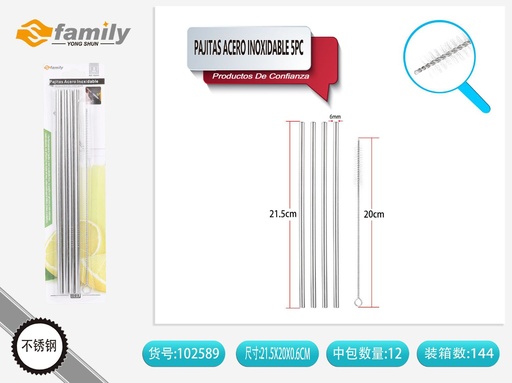 [102589] Pajitas de acero inoxidable 5pcs con cepillo de limpieza