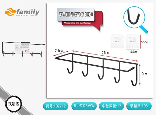[102712] Portarollo adhesivo con gancho 27x9x7.5cm para cocina