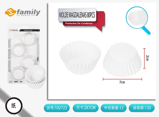 [102722] Molde de Magdalenas 7cm - 80 Piezas de Papel para Pasteles
