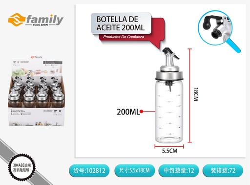 [102812] Botella de aceite 200ml con dispensador de silicona