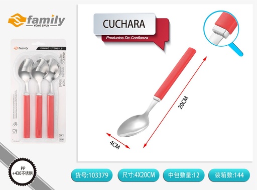 [103379] Cuchara grande de plástico con mango rojo 20x4cm (3 pcs) - Utensilios de cocina