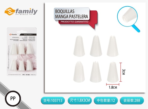 [103713] Boquillas para Manga Pastelera 3.1cm x 1.8cm - Set de 6 Piezas