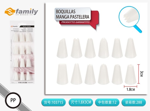 [103715] Boquillas para manga pastelera 12 pcs 3.1x1.8 cm - Utensilios de repostería