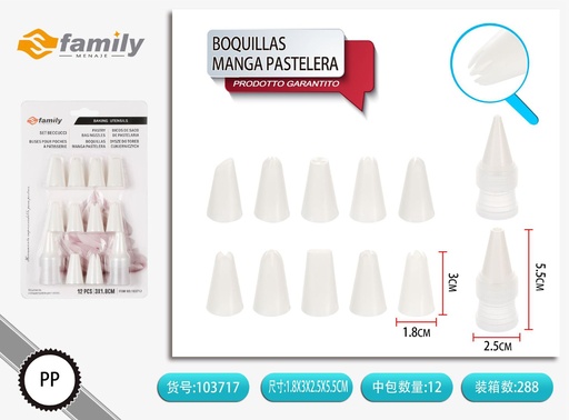 [103717] Boquillas manga pastelera 12pc - Utensilios de repostería y boquillas