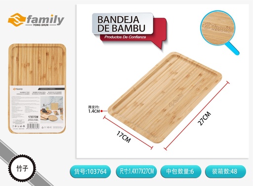 [103764] Bandeja de bambú rectangular 17.5*27.5*1.3~1.4cm - Plato y servilletas