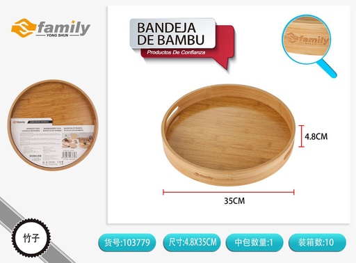 [103779] Bandeja de bambú redonda 35*35*4.8cm para servir