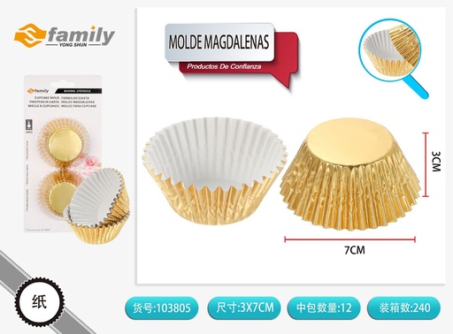 [103805] Molde de magdalenas redondo dorado 10 cm 20 pcs - Utensilios de repostería
