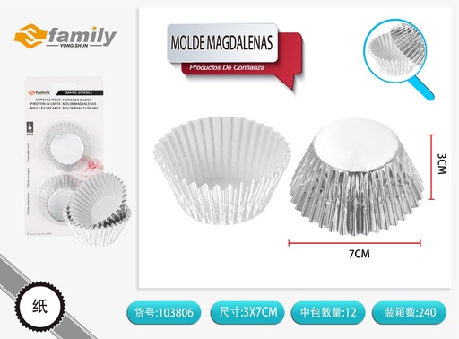 [103806] Molde de magdalenas redondo plateado 10 cm 20 pcs - Utensilios de repostería
