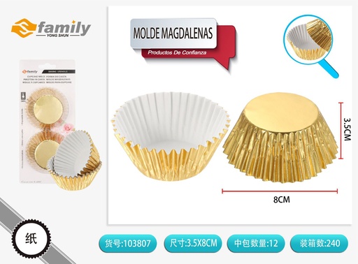 [103807] Molde de magdalenas 12 cm dorado 20 piezas - Moldes de repostería