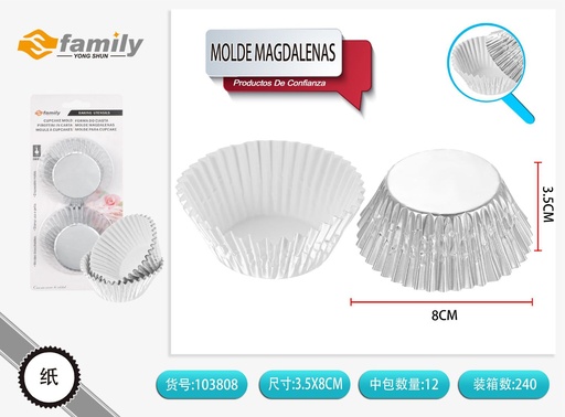 [103808] Molde de magdalenas 12 cm plateado 20 piezas - Moldes de repostería