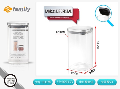 [103978] Tarros de cristal de acero inoxidable 10x19cm 1200ml - Utensilios para almacenamiento