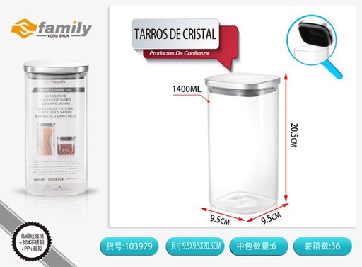 [103979] Tarro de cristal con tapa de acero inoxidable 10x21cm 1400ml