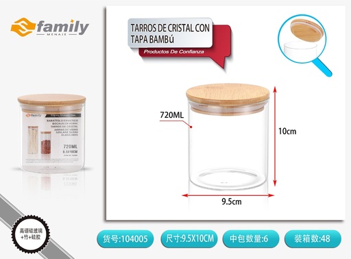 [104005] Tarros de cristal con tapa de bambú 100*110 mm 720 ML - Almacenamiento de alimentos